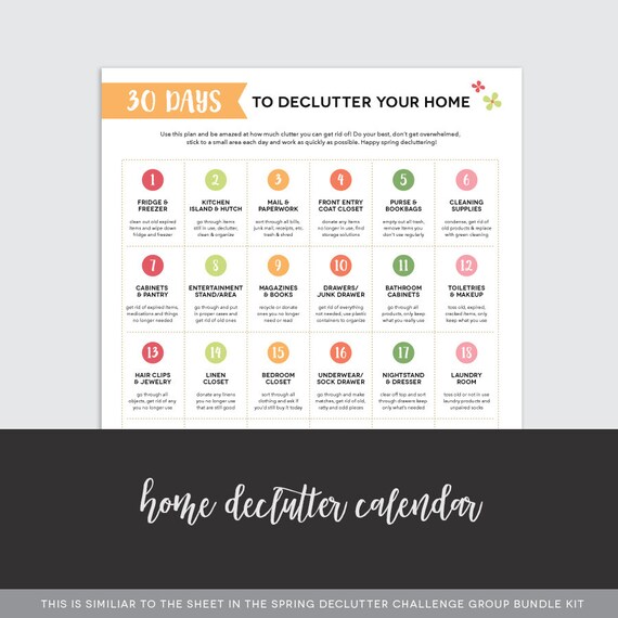 Home Declutter Calendar PERSONALUSE Etsy