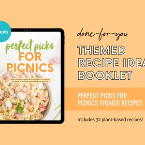 Perfect Picks For Picnics Recipes Guide, Yummy Potluck Recipes, Tasty Picnic Recipes, Plant-based Recipes, Vegan eBook, Coach Canva Template