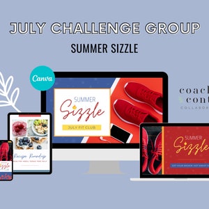 July 2020 Summer Sizzle Challenge, July Challenge Group, Fitness Challenge, Summer Challenge, July Content, Done for You Coach Content