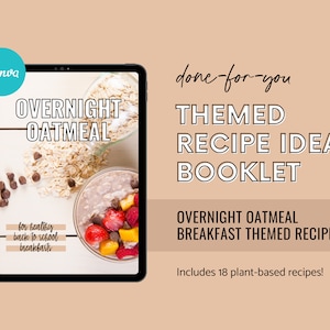 Recettes de flocons d'avoine pour la nuit, recettes de flocons d'avoine pour la rentrée, idées simples de petit-déjeuner, livre électronique de recettes de flocons d'avoine végétaliens pour la nuit, modèle de recette Canva