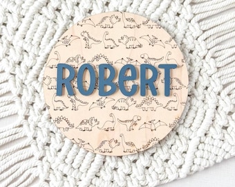Personalized Wooden Dinosaur Name Sign | Laser Engraved Nursery Decor