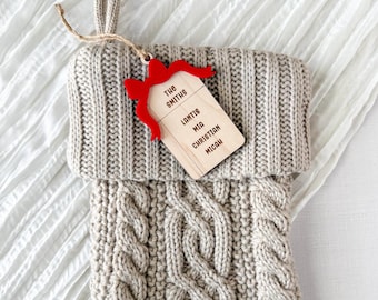 Personalized Family Christmas Ornament | Engraved Wood Present with Acrylic Ribbon