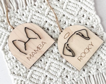 Custom Pet Christmas Ornament | Engraved Wood & Acrylic, Dog or Cat Ears Ornament
