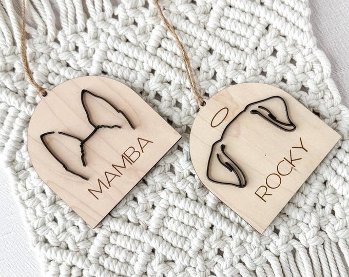Featured listing image: Custom Pet Christmas Ornament | Engraved Wood & Acrylic, Dog or Cat Ears Ornament