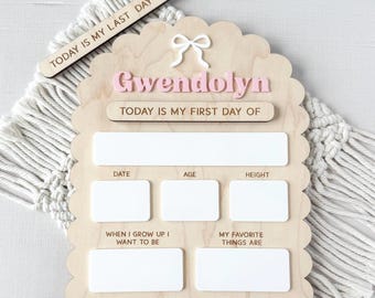 Personalized First Day Of School Sign |Scallop Wood & Acrylic Interchangeable Back To school