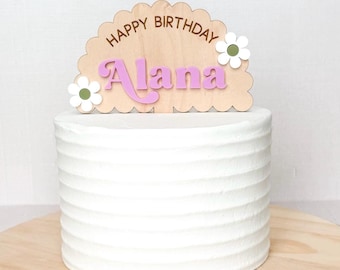 Engraved Wood And Acrylic Arch Birthday Cake Topper | Daisy Cake Decor
