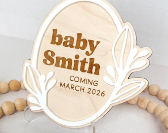 Personalized Pregnancy Announcement Sign | Laser Engraved Wood & Acrylic Keepsake