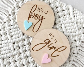 Wooden Gender Reveal Sign | Engraved  Boy Or Girl Wood And Acrylic Sign
