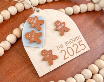 Personalized Gingerbread Family Christmas Ornament | Engraved Wood And Acrylic Holiday Decor