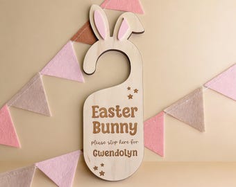 Easter Bunny Please Stop Here Kids Personalized Door Hanger
