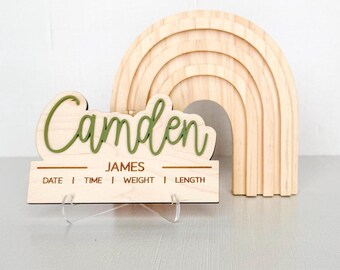 Wood & Acrylic Baby Name Birth Stat Sign | Newborn Photo Prop