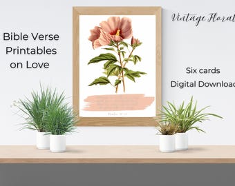 Printable Bible Verse Cards on Love, Verses on Love Digital Download, Valentine’s Day Phone Background, Vintage Floral