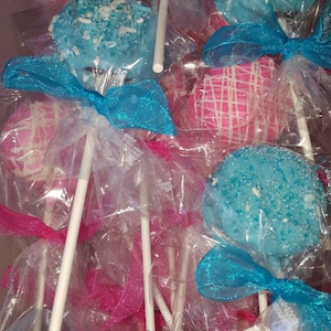 Chocolate Covered Pink and Blue Oreo Pops! Baby Shower Gender Reveal Birthday Party Christening Bridal Wedding Favors!