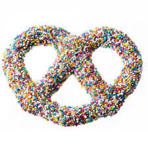 Easter Chocolate Covered Pretzels! White chocolate with pastel non pareils Perfect Easter Basket Treat Perfect Shower Wedding Birthday Favor