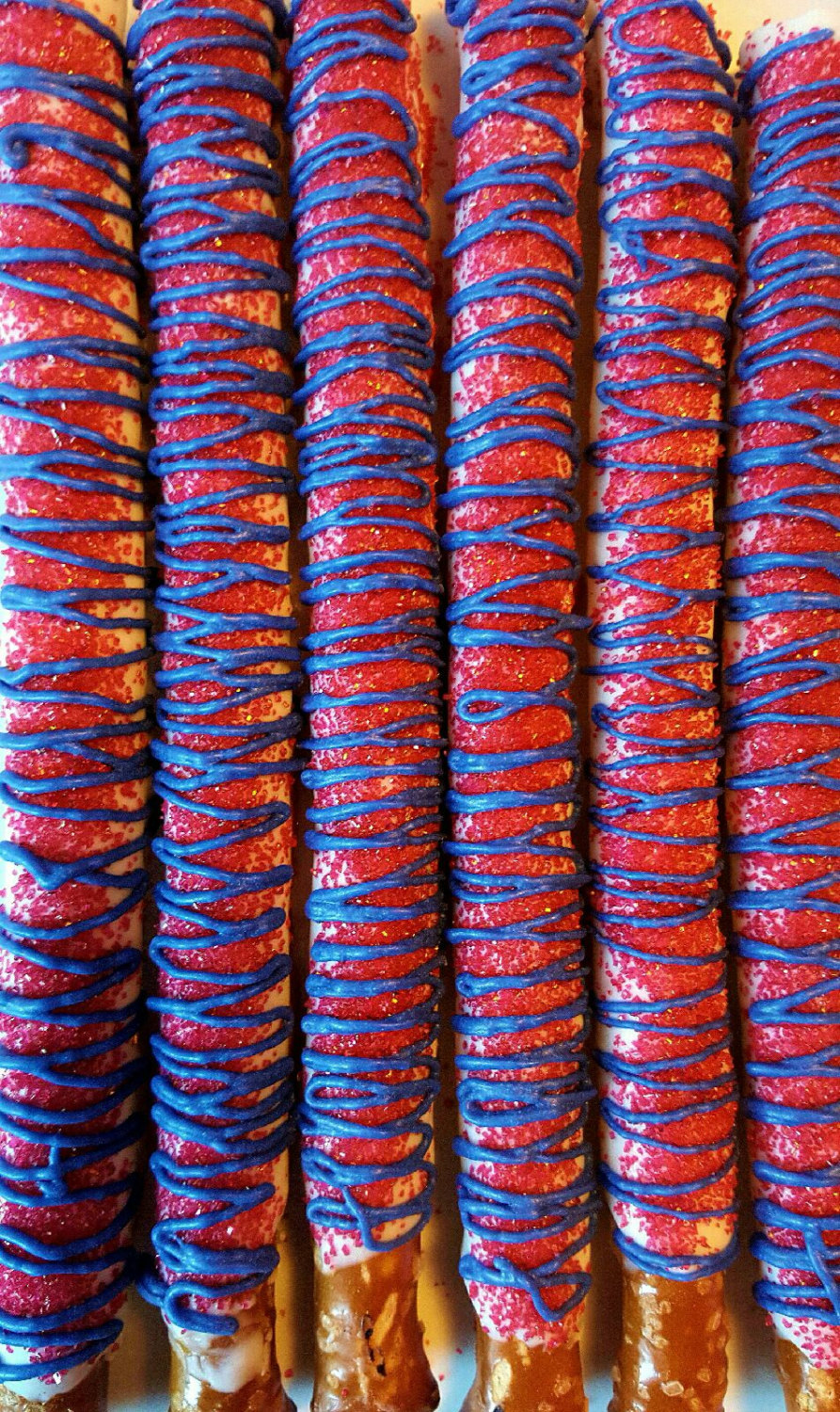 Chocolate Covered Pretzels!  Red White and Blue, Spiderman Theme, Birthday Party, 4th of July, Memorial Veterans Day!  Graduation!