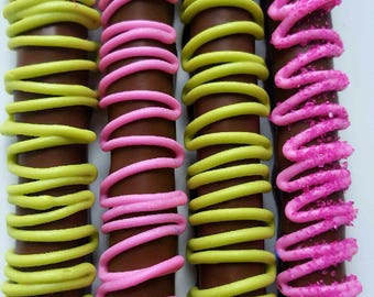 Gourmet Chocolate Covered Pretzels Baby Shower Its a Girl Princess party Favors Boxed Gift Bridal Wedding Corporate Fundraiser Custom Orders