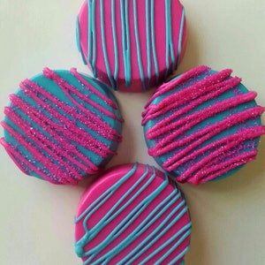 Gourmet Chocolate Covered Oreos Cookies Hot Pink & Teal Baby Bridal Wedding Shower Party Favor Birthday Graduation Gender Reveal Christening