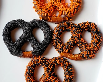 Halloween Trick or Treat Gourmet Chocolate Covered Pretzels!  Sprinkles Orange Black Costume Party Favors Gift Sets suprise the kids