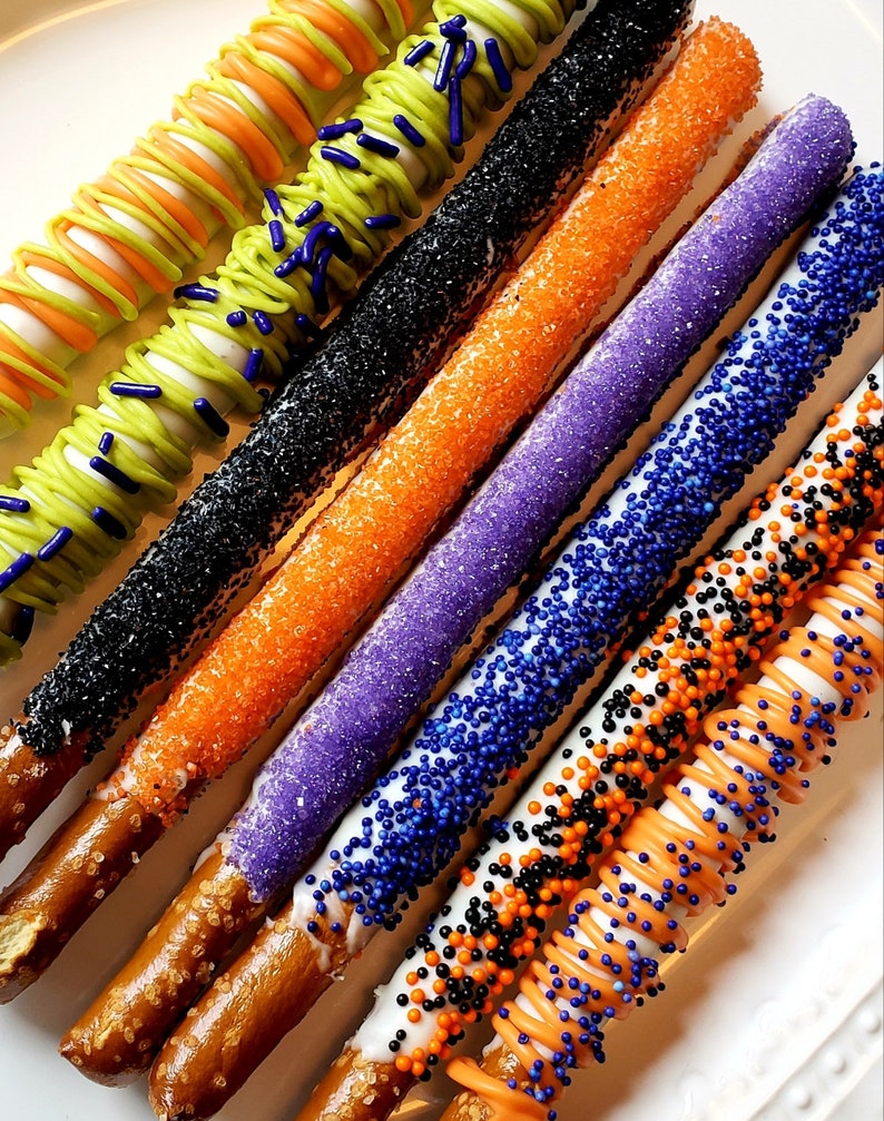 Halloween Trick or Treat Gourmet Chocolate Covered Pretzel Rods Halloween Decor Costume Party Favors, Gift Boxes, Kids Treat image 2