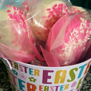 Gourmet Easter Baskets!  Pre Order!  White Chocolate Covered Pink and White Oreo Pops! Easter Treats! Easter Bunny! Cookies Oreos Chocolate!