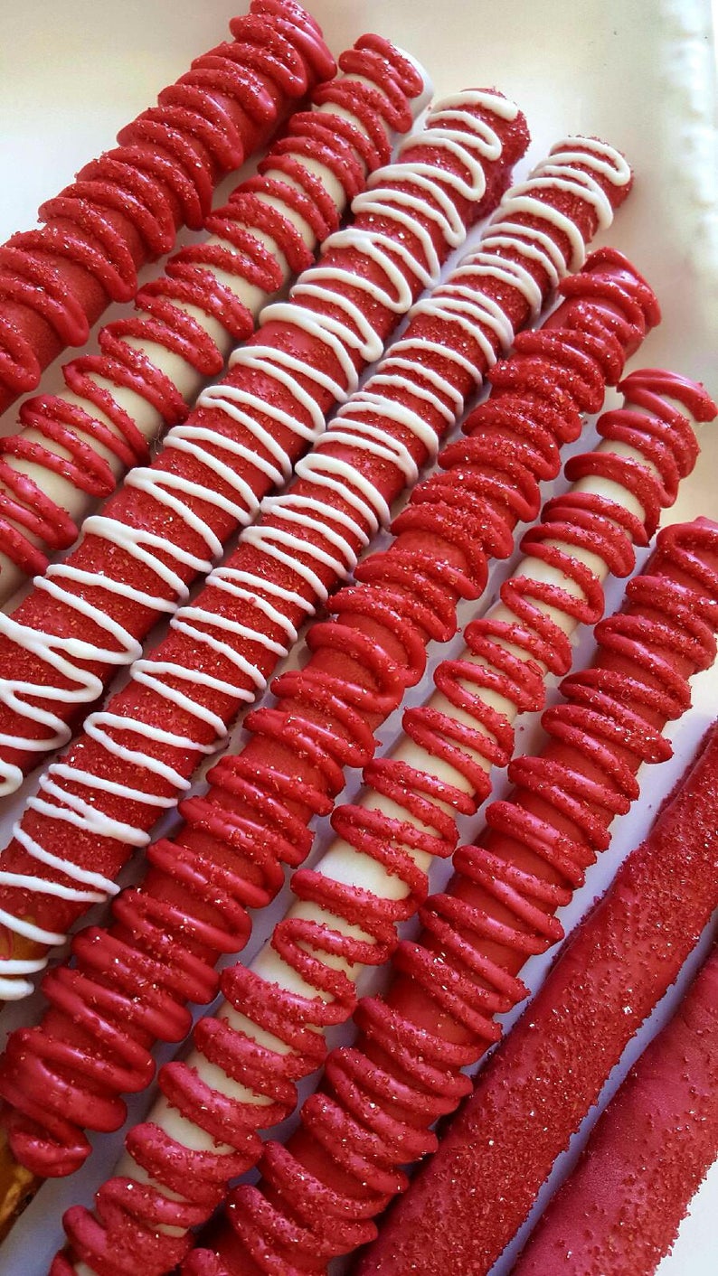 Gourmet Red and White and Chocolate Covered Pretzel Rods Etsy