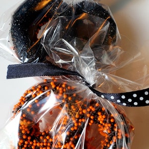 Halloween Trick or Treat Gourmet Chocolate Covered Pretzels Sprinkles Orange Black Costume Party Favors Gift Sets suprise the kids image 10