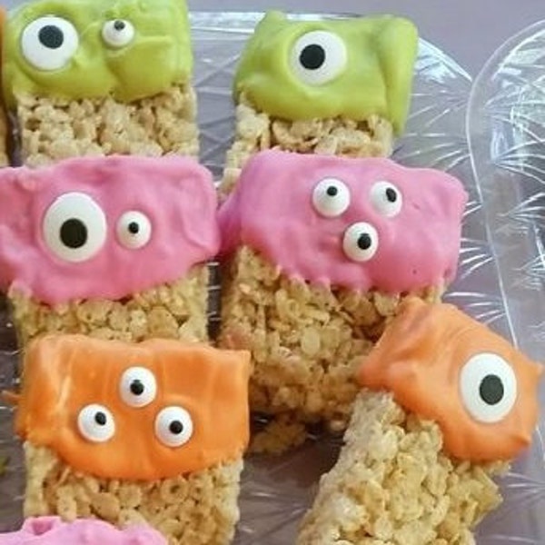 Chocolate Dipped Monsters Rice Krispy Krispie Treats!  Birthday Party Favor! Halloween Party! Candy Buffet! Stocking Stuffer! Adorable!