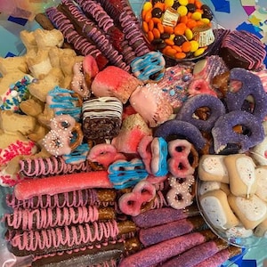 Gourmet Chocolate Covered Pretzels and Candy Extravaganza Charcuterie Princess Pink Gummy Sweet Shower Gift Corporate Gender Reveal Holiday