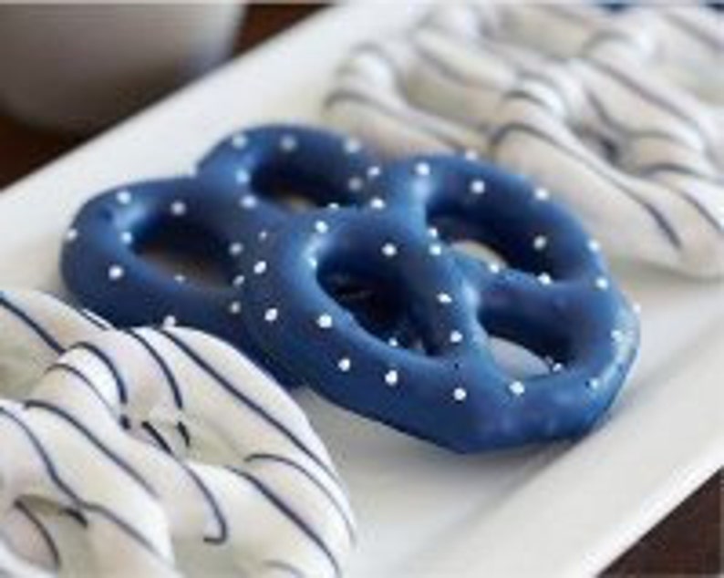 Chocolate Covered Pretzels White Chocolate Decorated in Royal Navy Blue Baby Shower Birthday Wedding Favor Custom Orders Fathers Day image 1