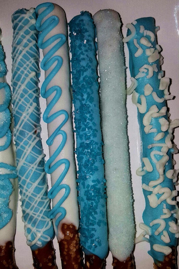 White and Blue Chocolate Covered Pretzels Decorated Glitter Etsy