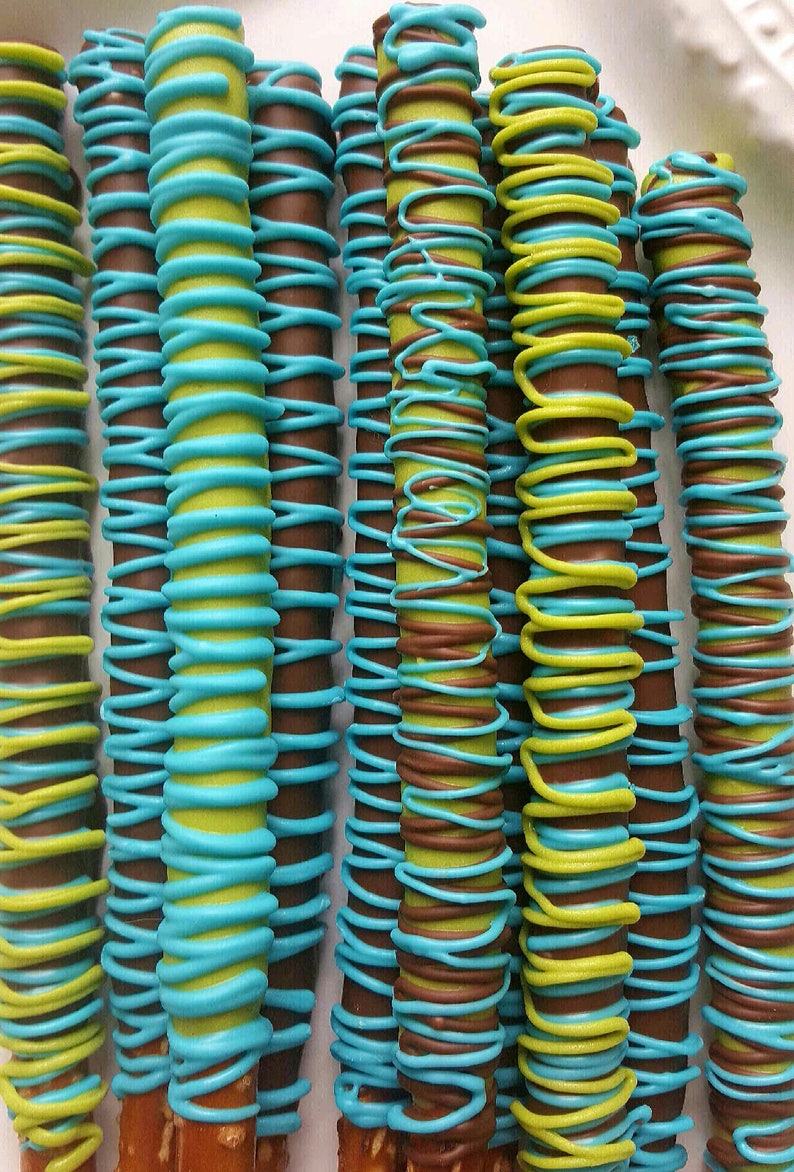 Gourmet Milk Chocolate Covered Pretzels Rods Party Favor Baby Shower Communion Anniversary Wedding Bridal Graduation Corporate Fathers Day image 1