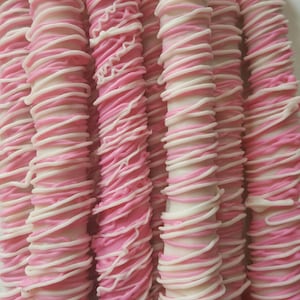 White Chocolate with Pink Drizzle Covered Pretzels! Perfect for Princess Party, Baby Girls Shower, Bridal!   Fundraisers and Seminars too!