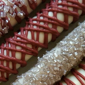 Gourmet Burgundy Red Wine and Silver Chocolate Covered Pretzel Rods with drizzle and crystal Decor - Wedding Bridal Baby shower Favor!