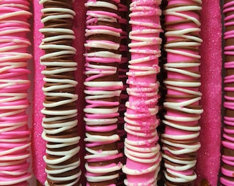 Gourmet Chocolate Covered Pretzels - Boxed Sets - Valentines Day Gift - Bridal Wedding Corporate Fundraiser Gift Pink Custom Orders!