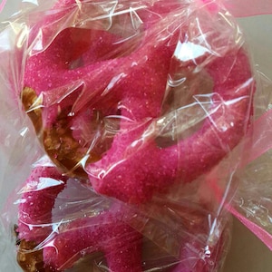 Pink and Gold Chocolate Covered Pretzels - Pink and Gold Sugar Crystals!  Birthday Party, Baby Shower, Wedding Favor, Bridal Shower!