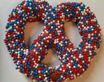 Gourmet Chocolate Covered Pretzels! Red White and Blue!  4th Fourth of July Patriotic Memorial Day Veterans Graduation Birthday Party Favor!