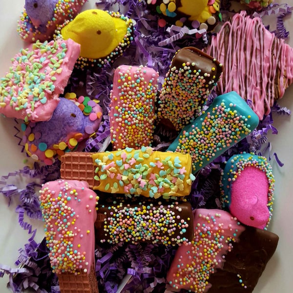 Gourmet Chocolate Easter Baskets~Treats! Chocolate Covered Peeps, Wafers, Pretzels, Grahams, Marshmallow and more! Pre Order for Easter!
