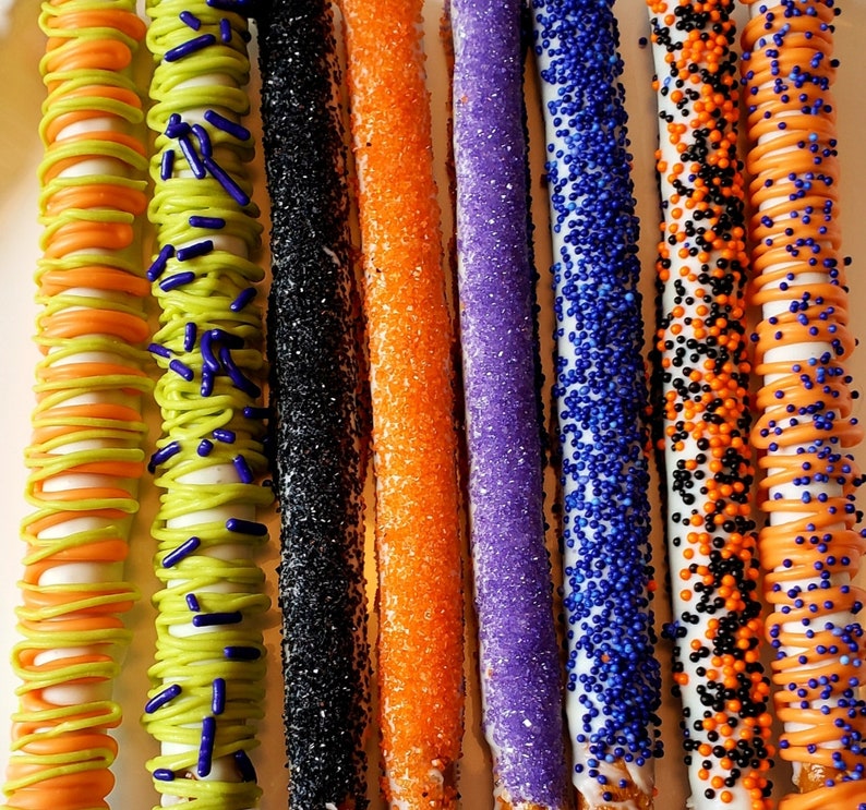 Halloween Trick or Treat Gourmet Chocolate Covered Pretzel Rods Halloween Decor Costume Party Favors, Gift Boxes, Kids Treat image 1