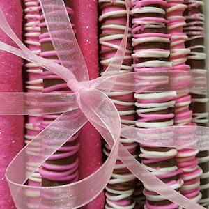 Gourmet Chocolate Covered Pretzels - Boxed Sets - Valentines Day Gift- Bridal Wedding Corporate Fundraiser Gift Pink Custom Orders!