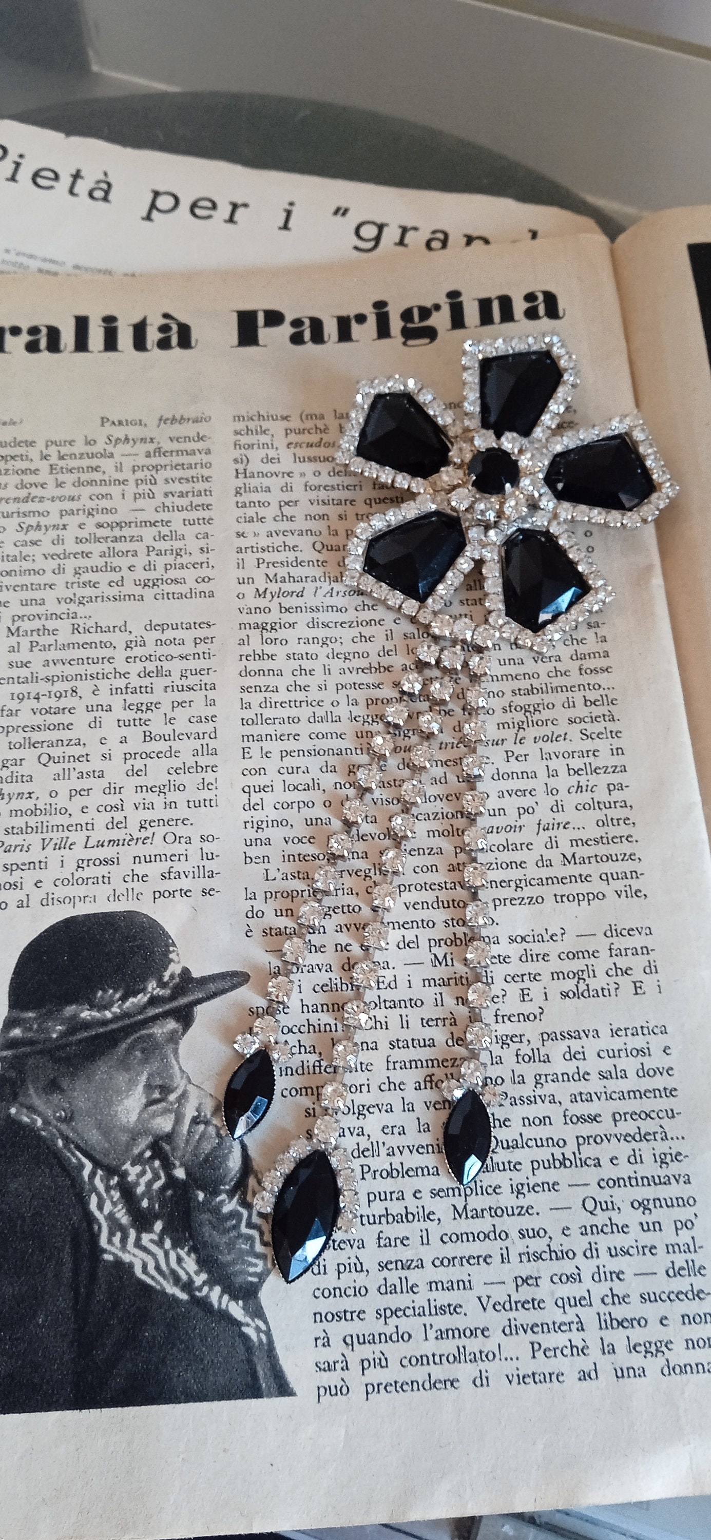 Spilla a fiori dorata con strass denim - jeans donna | Maje