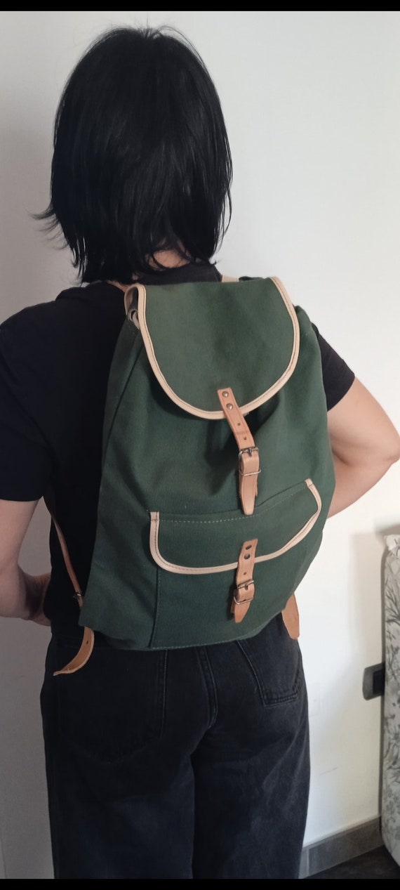 Vintage cotton and leather backpack