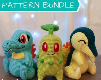 Crochet Pattern BUNDLE: Leaf Creature, Baby Crocodile, & Flame Hedgehog PDF Files [ENGLISH]
