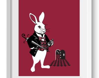 Alice in Wonderland Art Print, White Rabbit,  original art, Literary Art Print, Lewis Carroll, Gift, Bohemian Art