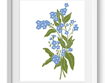Forget-Me-Nots Flowers Art Print, Gift, Bohemian Art