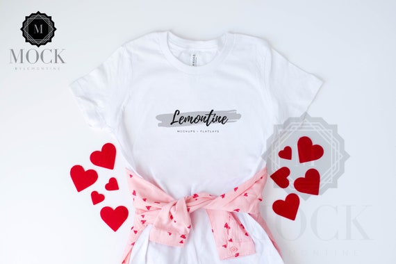 Bella Canvas 3001y White Mockup With Convo Hearts Bella Canvas 3001y White Mockup With Convo Hearts