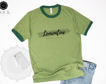 Download Free Bella Canvas | 3055 | Heather Green and Forest | Men's Jersey Short-Sleeve Ringer T-Shirt| Ringer Tee Mockup on White PSD Template