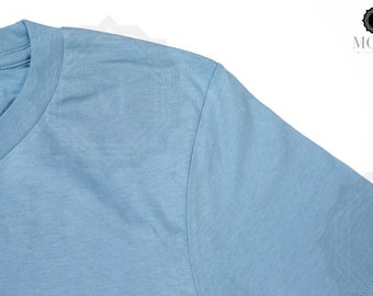 Download Free Details of Bella and Canvas 3001 Ocean Blue | Unisex Jersey Short-Sleeve T-Shirt | Shirt Mockup | Shirt Flat Lay | Unisex or Men Mockup PSD Template
