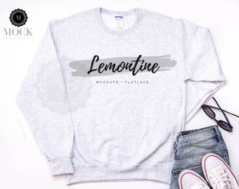 Download Free Jerzees 562 | Adult Unisex NuBlend Fleece Crew | Ash | Cozy Fall Mockup | Real Flatlay | Feminine Mockup PSD Template