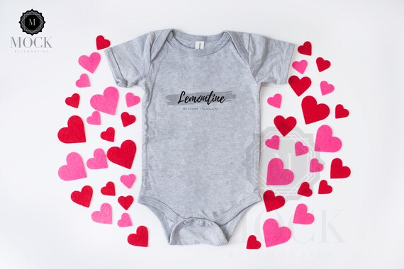 Athletic Heather Infant Bodysuits Mockup With Hearts Bella