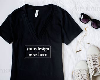 Download Bella Canvas V Neck Tshirt Mockup Womens T Shirt Mockup Flat Lay Mockup Product Photography Download Free Mockup T Shirt Psd PSD Mockup Templates